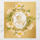 Elegant Gold White Rose - Aangepast monogram Wijn Etiket (Enkel label)