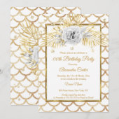 Elegant Gold white Rose Floral Birthday Party Kaart (Voorkant / Achterkant)