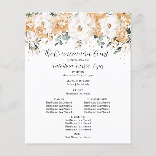 Elegant Gold White Rose Floral Quinceanera Program (Voorkant)