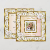 Elegant Gold White Roze Rose Foto van Birthday Par Kaart (Voorkant / Achterkant)
