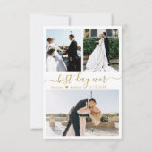 Elegant Gold White Script Photo Collage Wedding Bedankkaart (Voorkant)