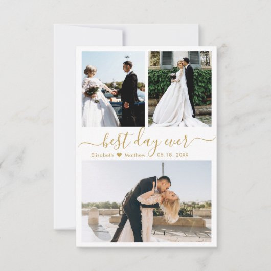 Elegant Gold White Script Photo Collage Wedding Bedankkaart (Voorkant)