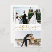 Elegant Gold White Script Photo Collage Wedding Bedankkaart (Voorkant / Achterkant)
