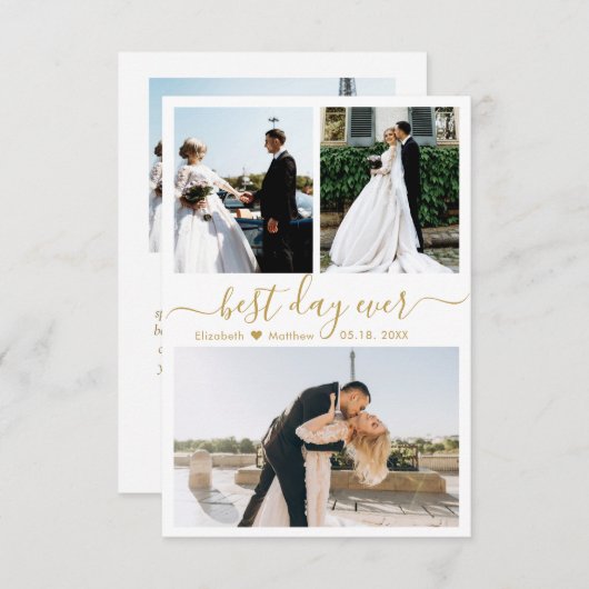 Elegant Gold White Script Photo Collage Wedding Bedankkaart (Voorkant / Achterkant)