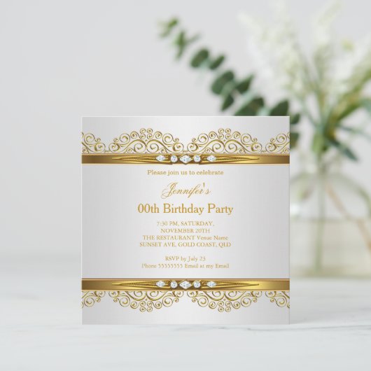 Elegant Gold White Silver Diamond Birthday Kaart (Staand voorkant)