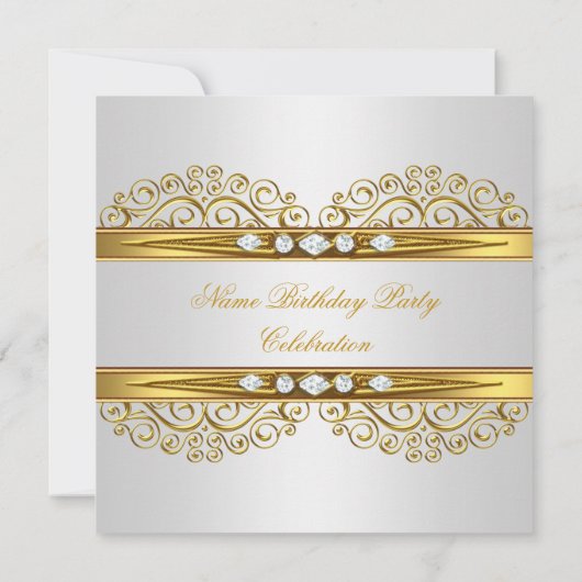 Elegant Gold White Silver Diamond Birthday Kaart (Achterkant)