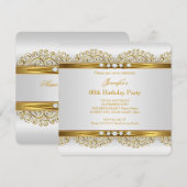 Elegant Gold White Silver Diamond Birthday Party 2 Kaart (Voorkant / Achterkant)