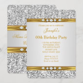 Elegant Gold White Silver Glitter Diamond Birthday Kaart (Voorkant / Achterkant)