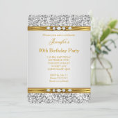 Elegant Gold White Silver Glitter Diamond Birthday Kaart (Staand voorkant)