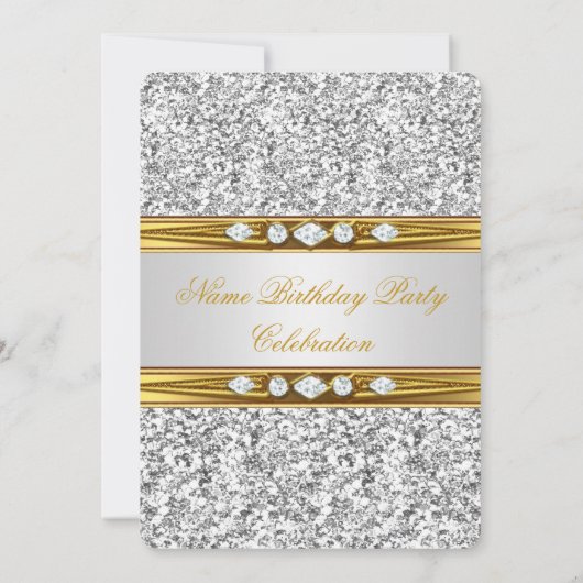 Elegant Gold White Silver Glitter Diamond Birthday Kaart (Achterkant)