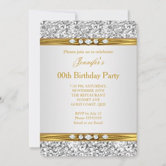 Elegant Gold White Silver Glitter Diamond Birthday Kaart (Voorkant)