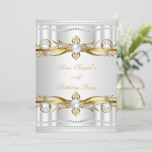 Elegant Gold White Silver Pearl Silk Dag 3 Kaart (Staand voorkant)