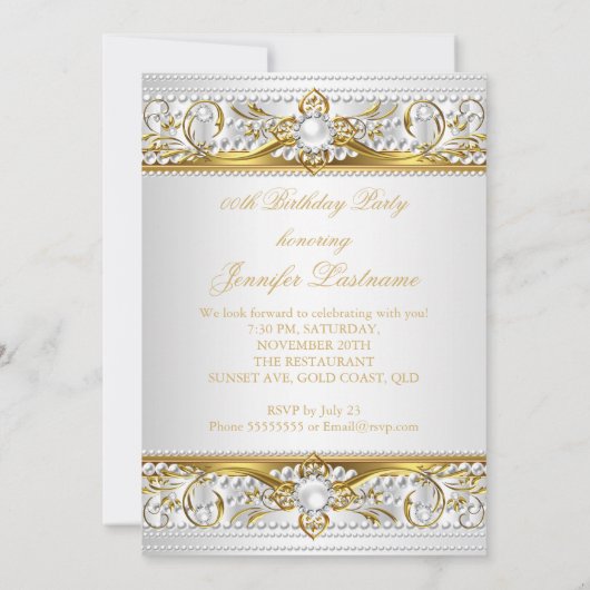 Elegant Gold White Silver Pearl Silk Dag 3 Kaart (Achterkant)