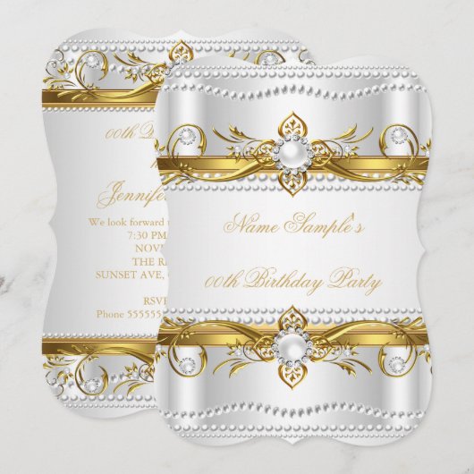 Elegant Gold White Silver Pearl Zijderdag Kaart (Voorkant / Achterkant)