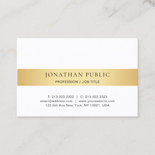 Elegant Gold White Sjabloon Moderne minimalistisch Visitekaartje (Voorkant)