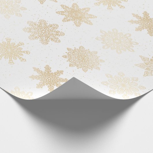 Elegant Gold & White Snowflake-kerstpatroon Cadeaupapier (Hoek)