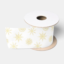 Elegant Gold White Snowflake Original Satin Ribbon Satijnen Lint