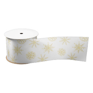 Elegant Gold White Snowflake Original Satin Ribbon Satijnen Lint