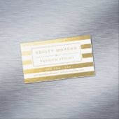 Elegant Gold White Stripes - Luxe en stijlvol Magnetisch Visitekaartje (Voorbeeld)