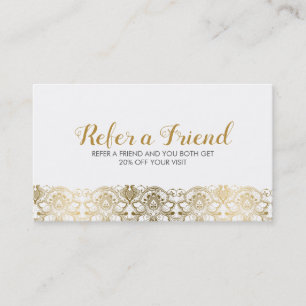 Elegant Gold & White traditiona Lace Reference Kaa Aanbevelingskaartje