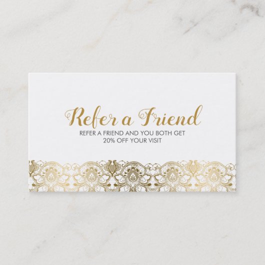 Elegant Gold & White traditiona Lace Reference Kaa Aanbevelingskaartje (Voorkant)