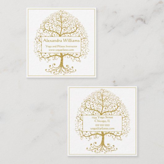 Elegant Gold White Tree (speciaal aangepast) Vierkante Visitekaartje (Voorkant / Achterkant)