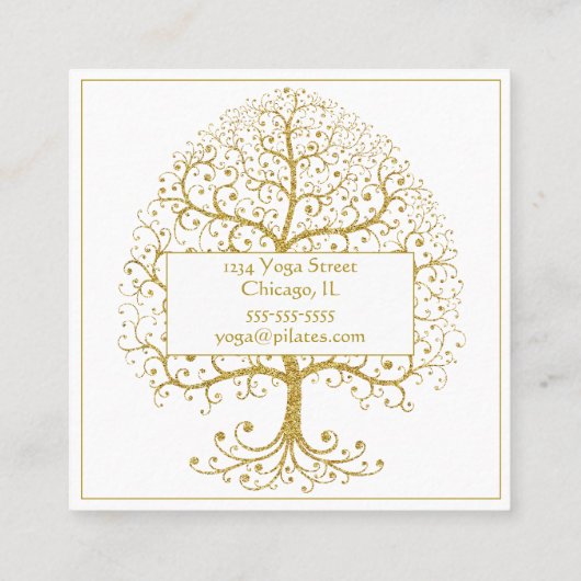 Elegant Gold White Tree (speciaal aangepast) Vierkante Visitekaartje (Achterkant)