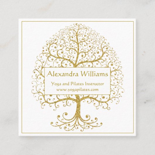 Elegant Gold White Tree (speciaal aangepast) Vierkante Visitekaartje (Voorkant)
