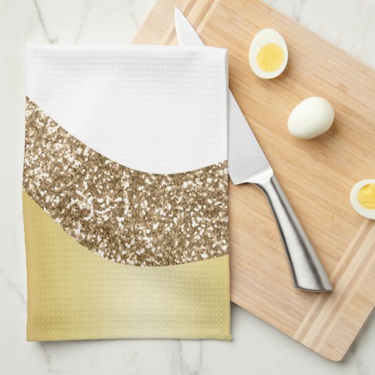 Elegant Gold White Wave  Theedoek (Quarter Fold)