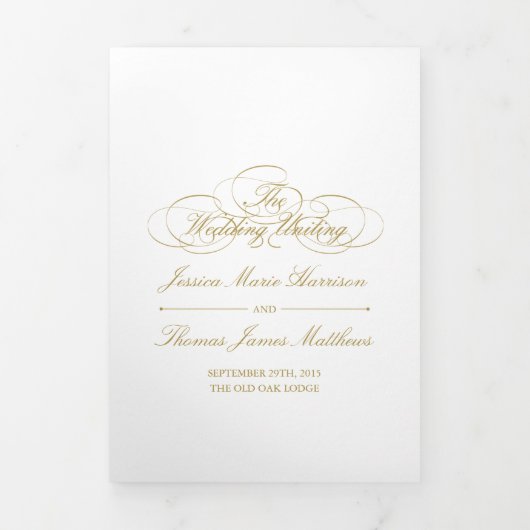 Elegant Gold & White Wedding Drieluik Programma (Cover)