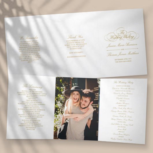 Elegant Gold & White Wedding Drieluik Programma