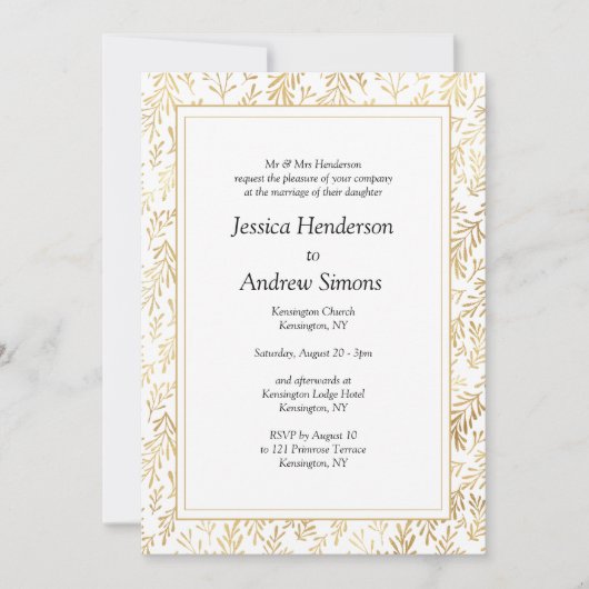 Elegant Gold White Wedding Invitation Kaart (Voorkant)