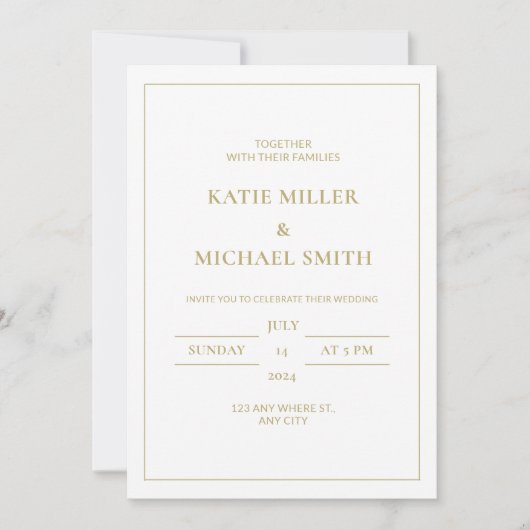 Elegant Gold & White Wedding Invitation Kaart (Voorkant)