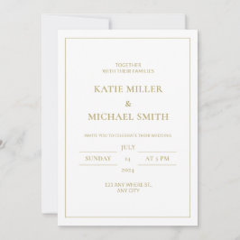 Elegant Gold & White Wedding Invitation Kaart