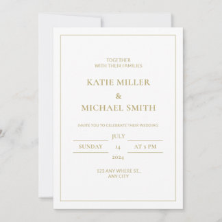 Elegant Gold & White Wedding Invitation Kaart