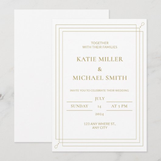 Elegant Gold & White Wedding Invitation Kaart (Voorkant / Achterkant)