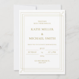 Elegant Gold & White Wedding Invitation Kaart