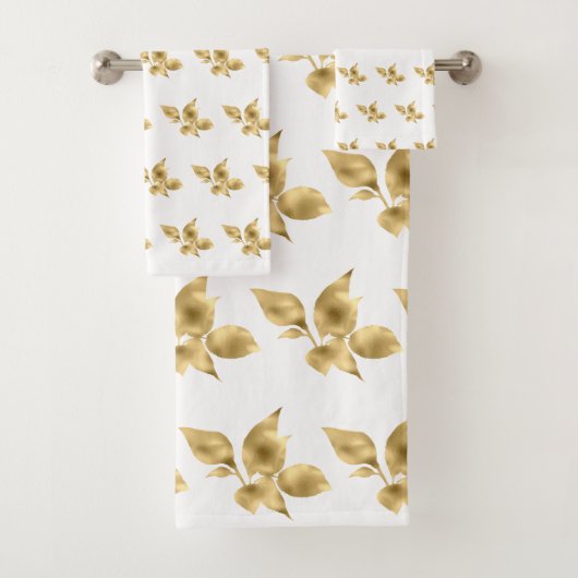 ELEGANT GOLD WHITL LEAF BATHROOM TOWEL SET BAD HANDDOEK (Insitu)