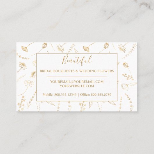 Elegant Gold Wildflower Sketch Feminine Visitekaartje (Achterkant)