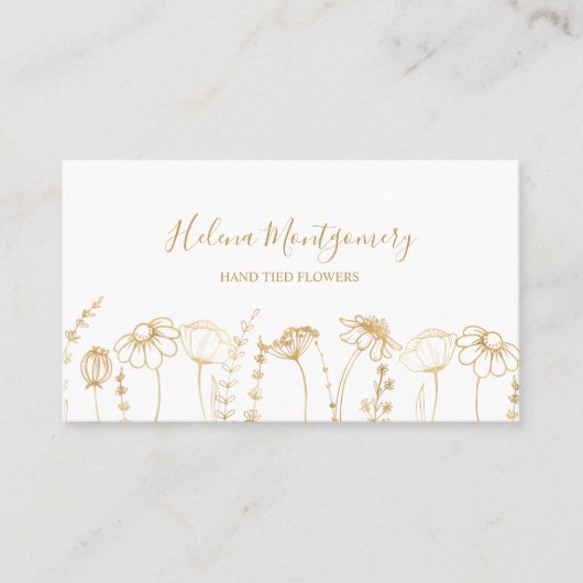 Elegant Gold Wildflower Sketch Feminine Visitekaartje (Voorkant)