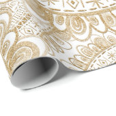 Elegant Gold Winter Flower Mandala White Pattern Cadeaupapier (Rol Hoek)