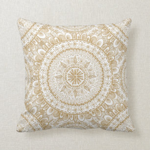 Elegant Gold Winter Flower Mandala White Pattern Kussen