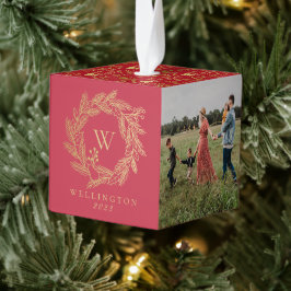 Elegant Gold Winter Wreater Monogram Red Foto Decoratie