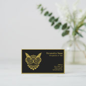 Elegant Gold Wise Owl op zwart Visitekaartje (Staand voorkant)