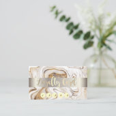 Elegant, Gold, witte bruine marmer Stone Klantenkaartje (Staand voorkant)