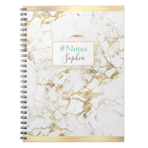 Elegant Gold/witte marmer, Gold Bars, naam en tite Notitieboek