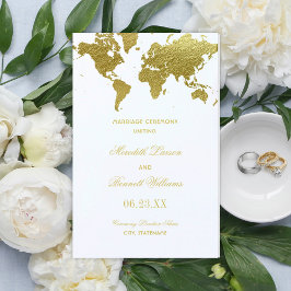 Elegant Gold World Map Wedding Ceremony Programs