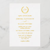 Elegant Gold Wreath Monogram Wedding Folie Uitnodiging (Voorkant)