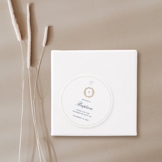 Elegant Gold Wreath Navy Cross Baptism Christening Bedankjes Labels