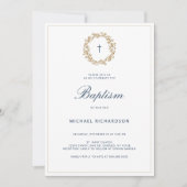 Elegant Gold Wreath Navy Cross Baptism Christening Kaart (Voorkant)